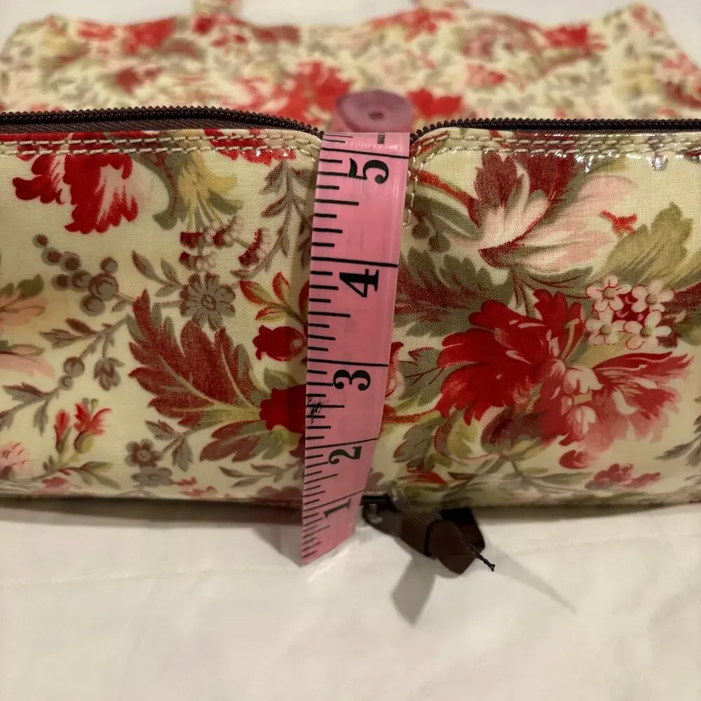 ANNA GRIFFIN Floral Tote Cream/Red/Pink/Taupe Sz OS Compactable Zippered Pouch